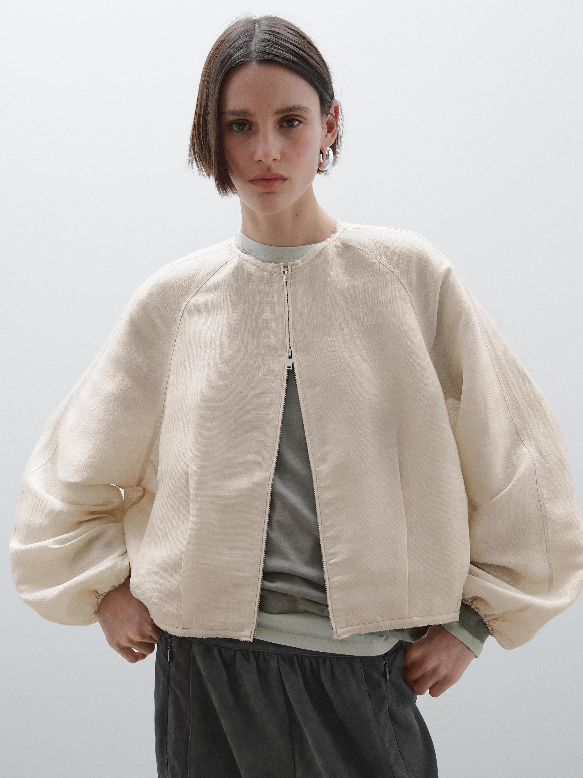 Frayed linen and silk bomber jacket Product Image