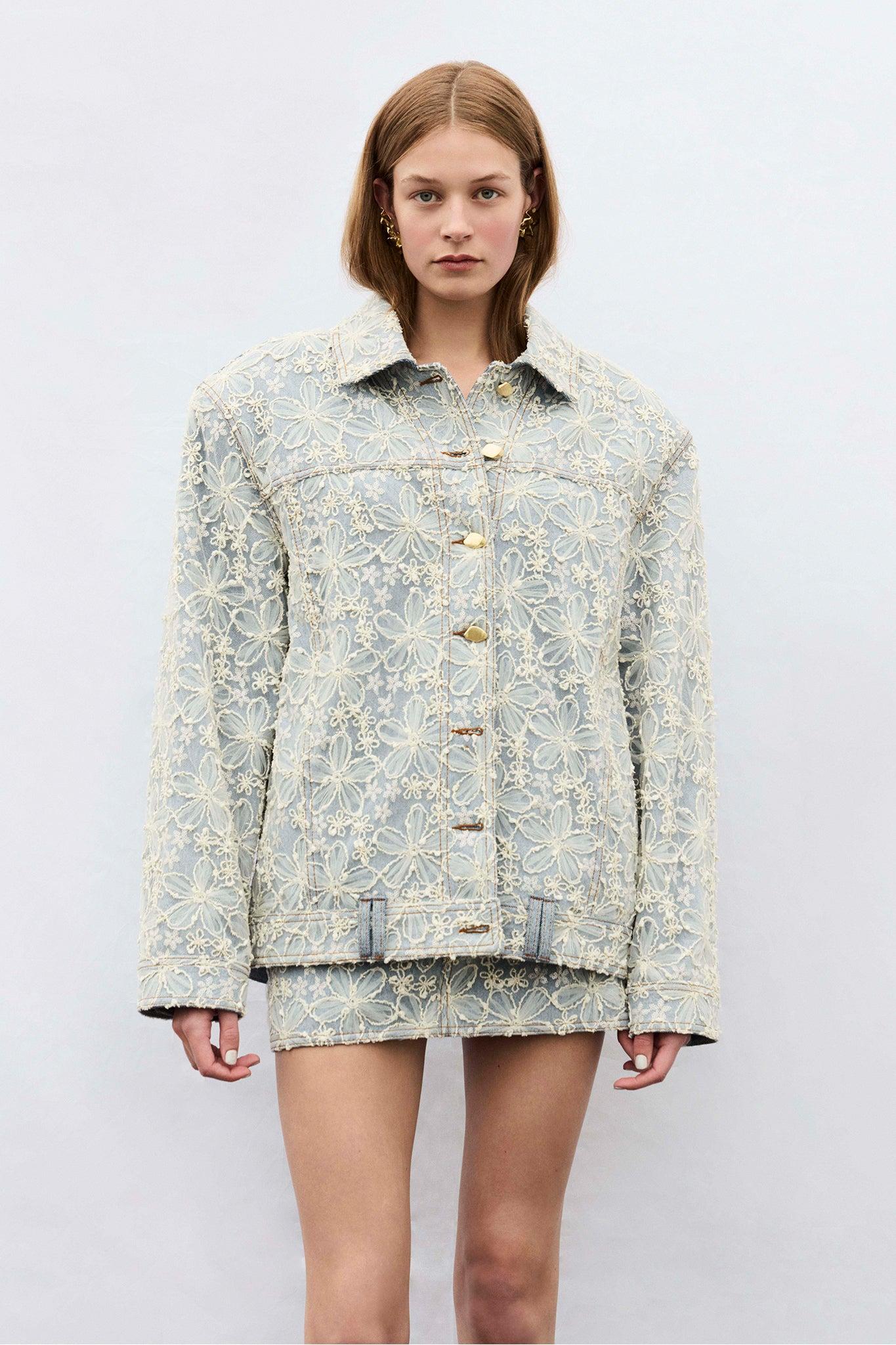 Bloom Lace Denim Skirt Product Image