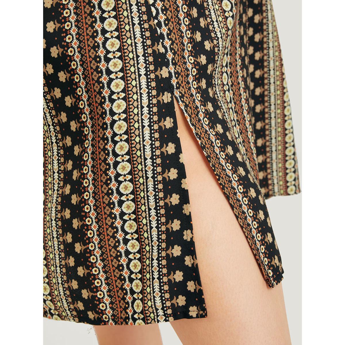 Plus Size Bandana Print Shirred Pocket Split Wrap Cami Dress DarkBrown Women Vacation Adjustable Straps Spaghetti Strap Sleeveless Curvy Midi Dress BloomChic 30/6X Product Image