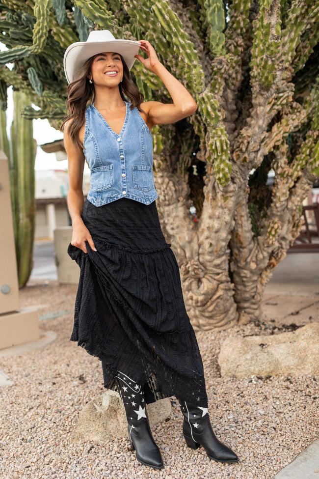 Beneath The Moon Medium Wash Denim Vest Product Image