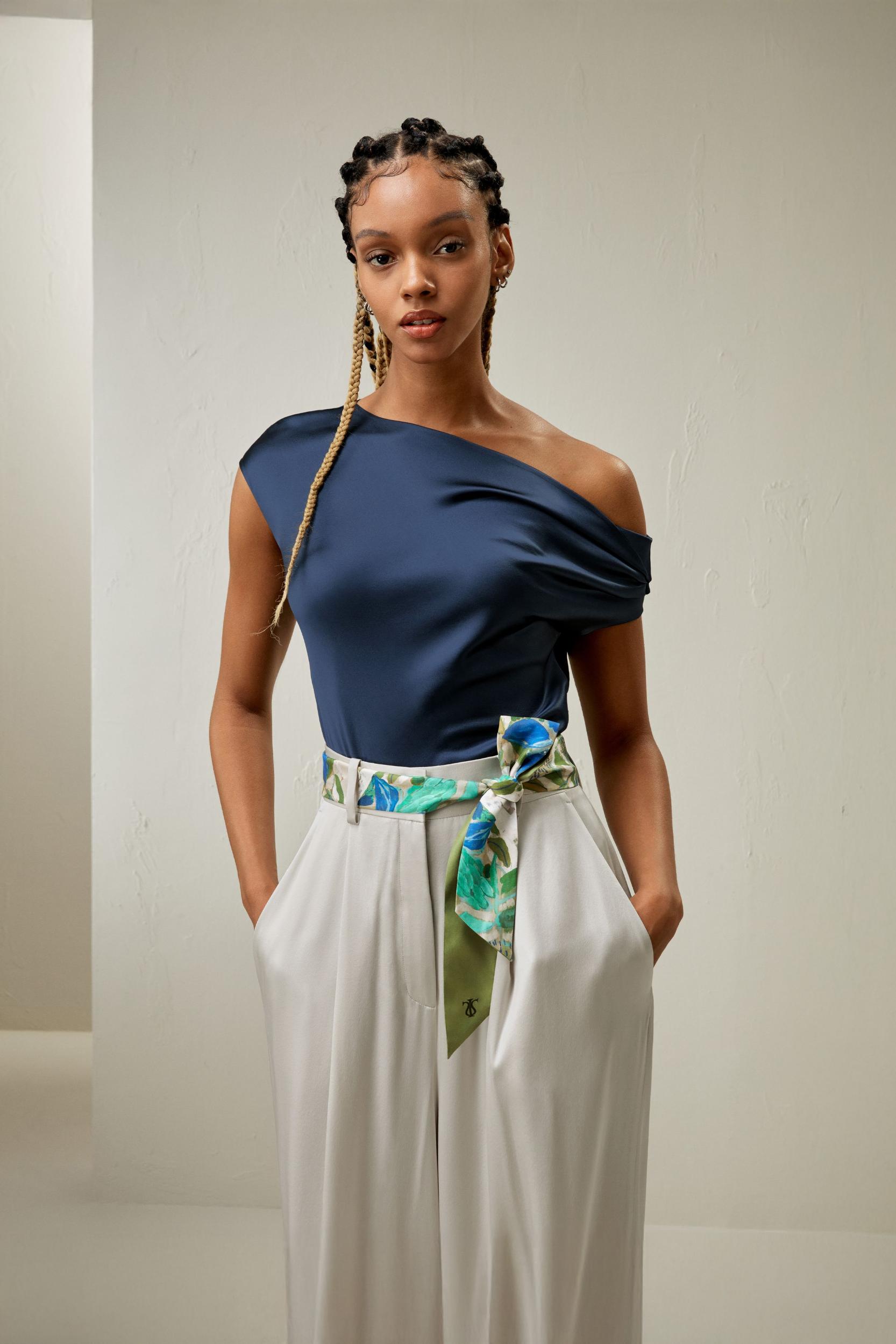 LILYSILK Female One Shoulder Silk Top - Silvergray Premium Silk - Perfect Wardrobe Staples Cowl Neck Silk Top 10 Product Image