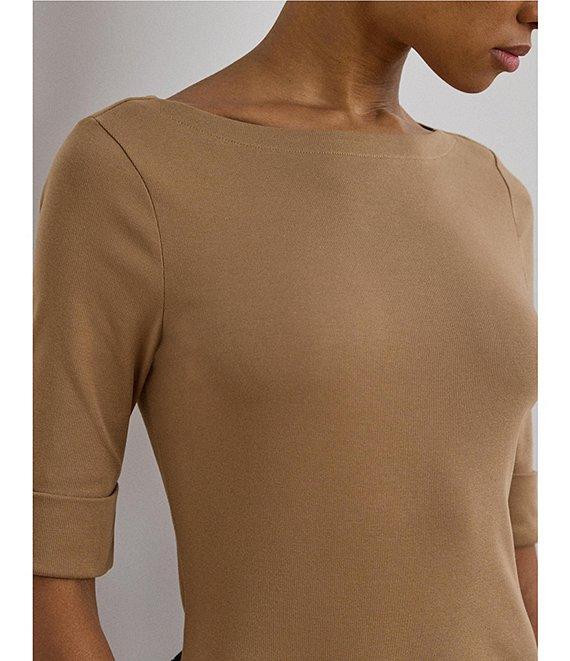 Lauren Ralph Lauren Stretch Knit Boatneck Elbow Sleeve Tee Shirt Product Image