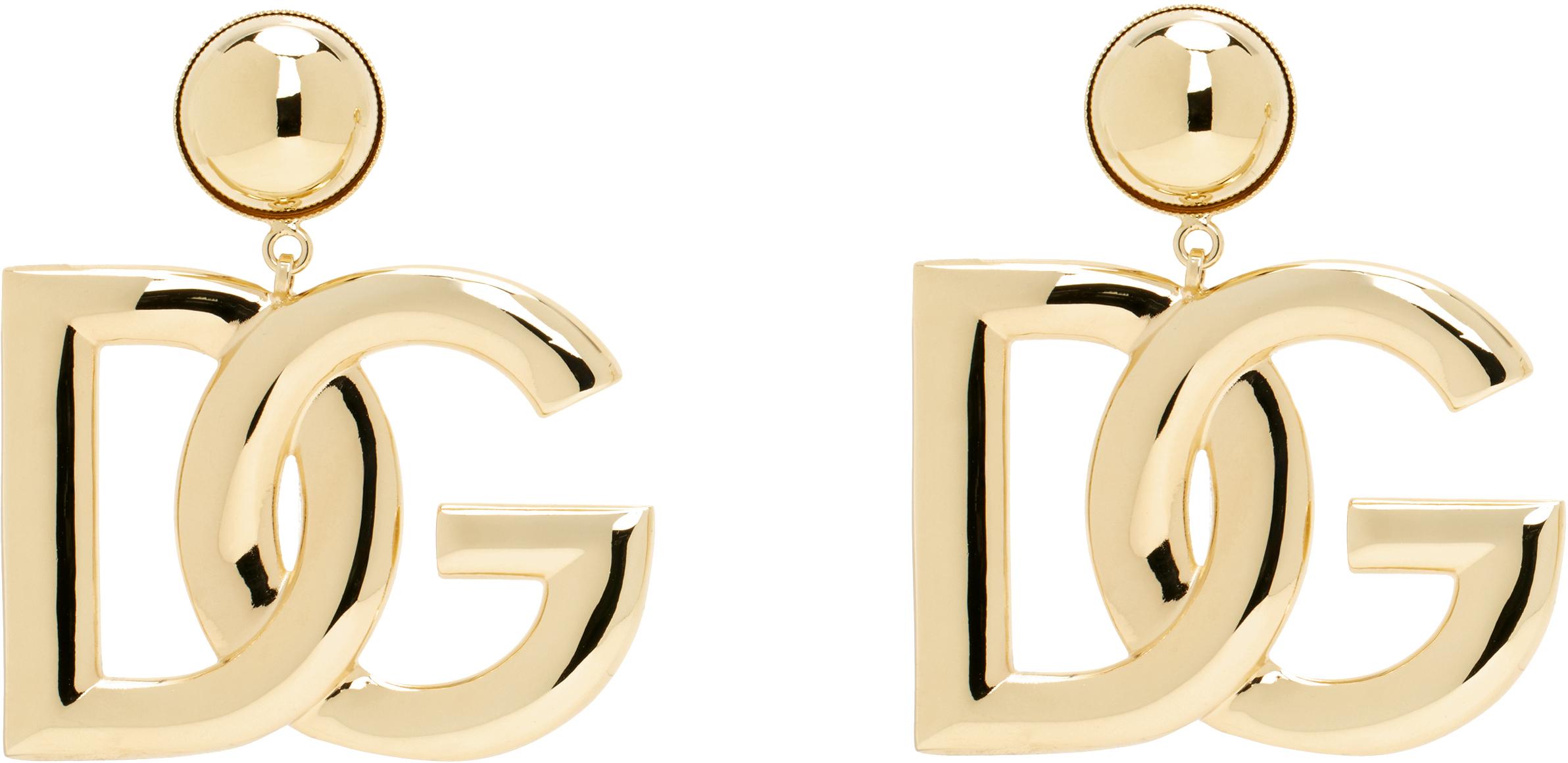 DOLCE & GABBANA Gold-tone Clip-on Earrings With Dg Interlocking Logo In Brass Woman In Grey Product Image