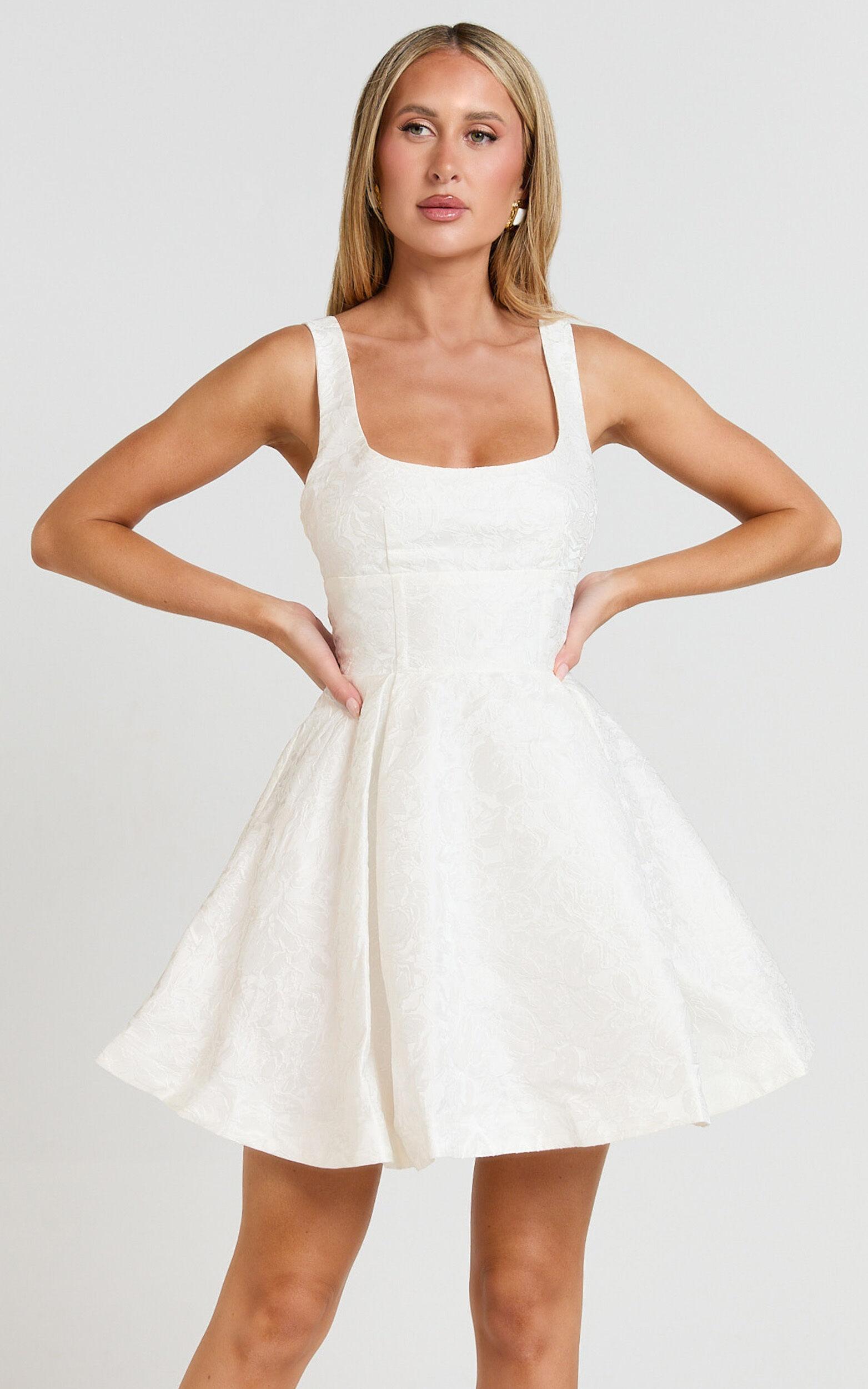 Stephane Mini Dress - Corset Scoop Neck Fit and Flare Dress in Ivory Product Image