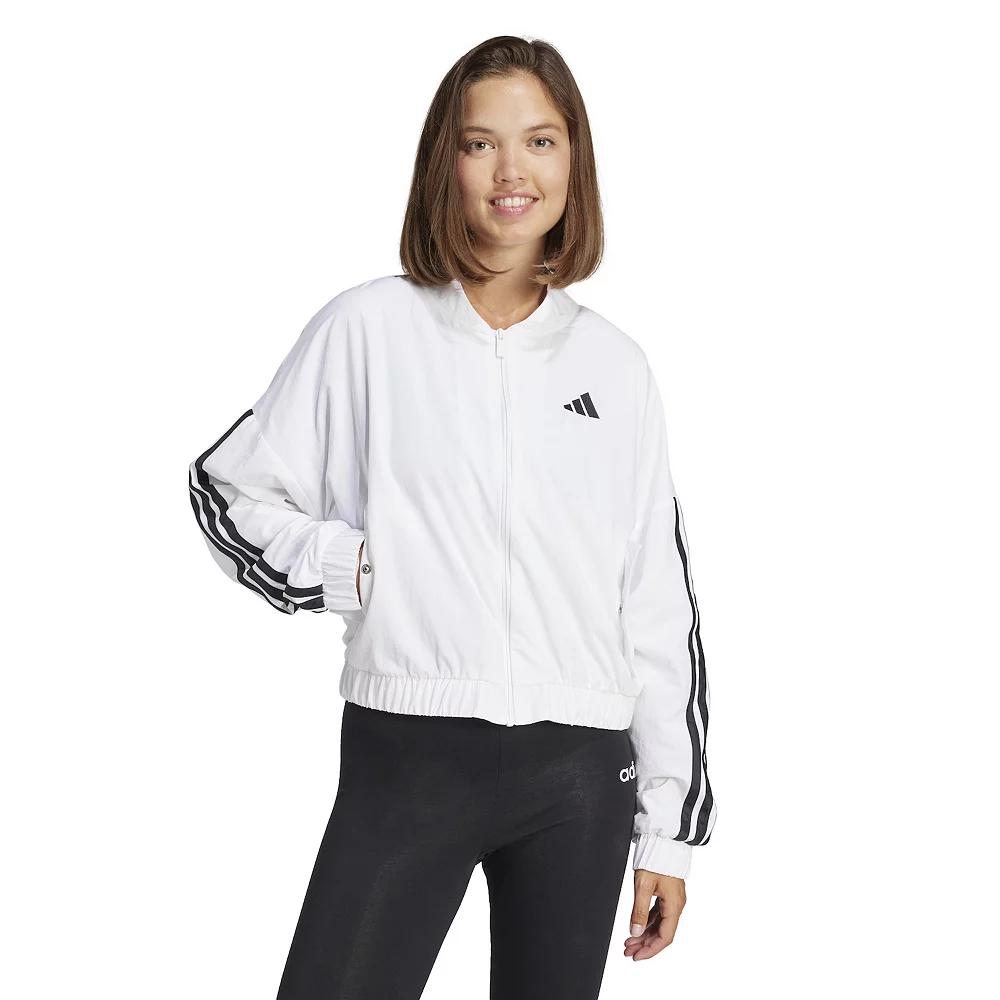 Women's adidas Essentials 3-Stripes Woven Bomber Sportswear Jacket, Size: Large, White Black Product Image