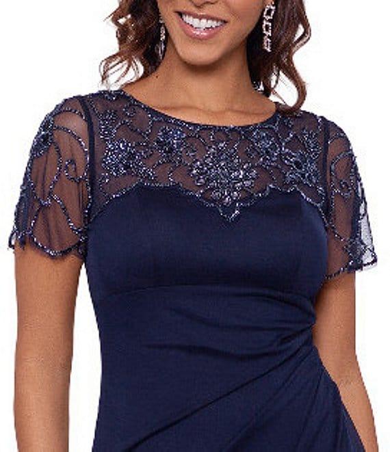 Xscape Illusion Boat Neck Short Sleeve Gown Product Image