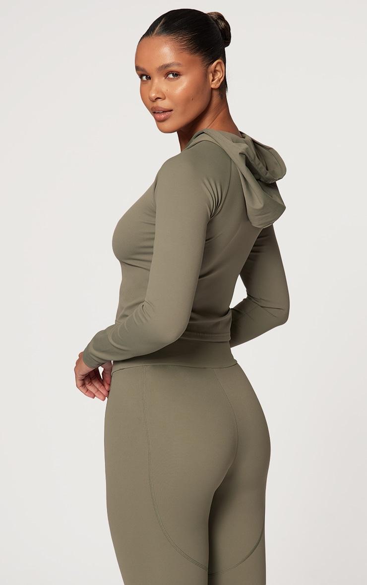 Olive Sculpt Hooded Long Sleeve Gym Jacket Product Image