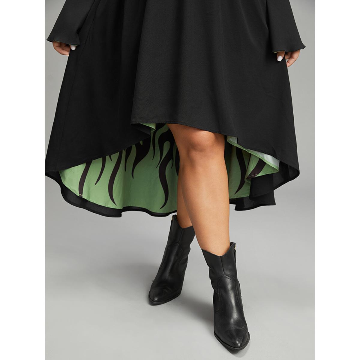 Plus Size Halloween Contrast Split Bell Sleeve High Low Hem Dress Navy Women Glamour Lined Round Neck Long Sleeve Curvy Midi Dress BloomChic 28/5X Product Image