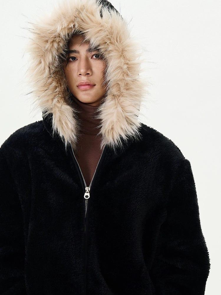 RT No. 12218 BLACK FUR ZIP-UP HOODIE Product Image