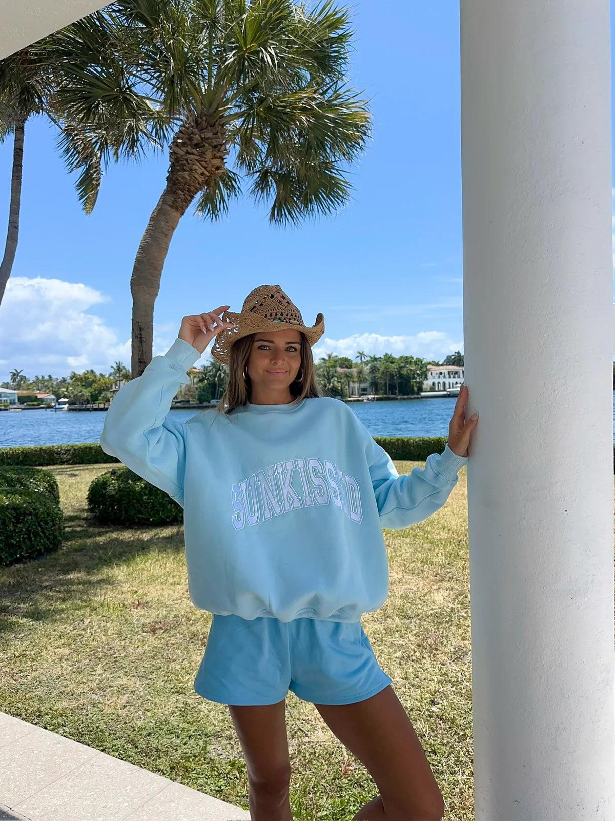 Sunkissed Collegiate Embroider Oversized Crewneck Sweatshirt Product Image