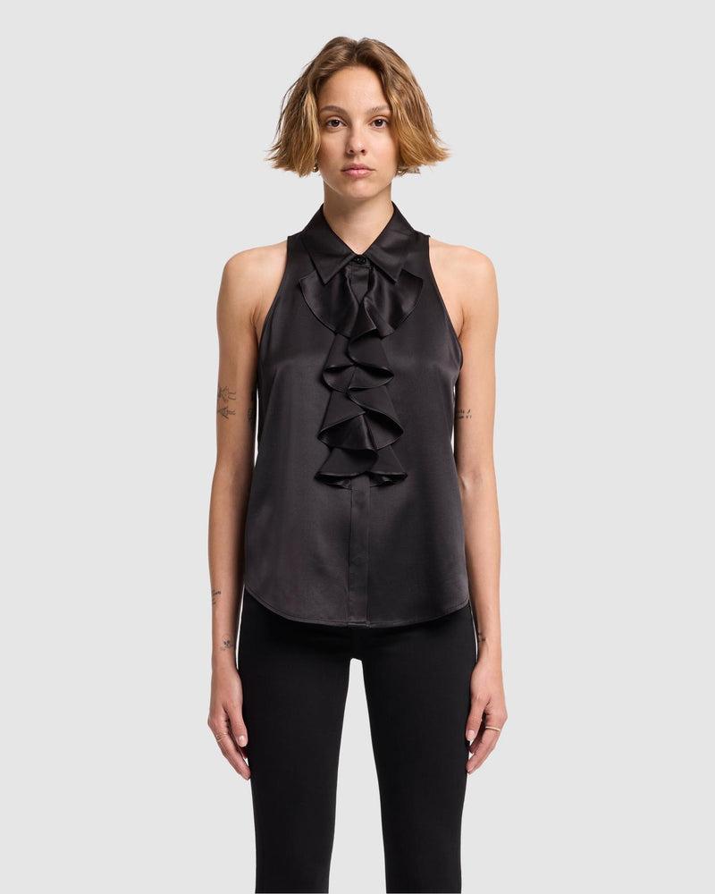 Silk Ruffle Bow Halter Top Product Image
