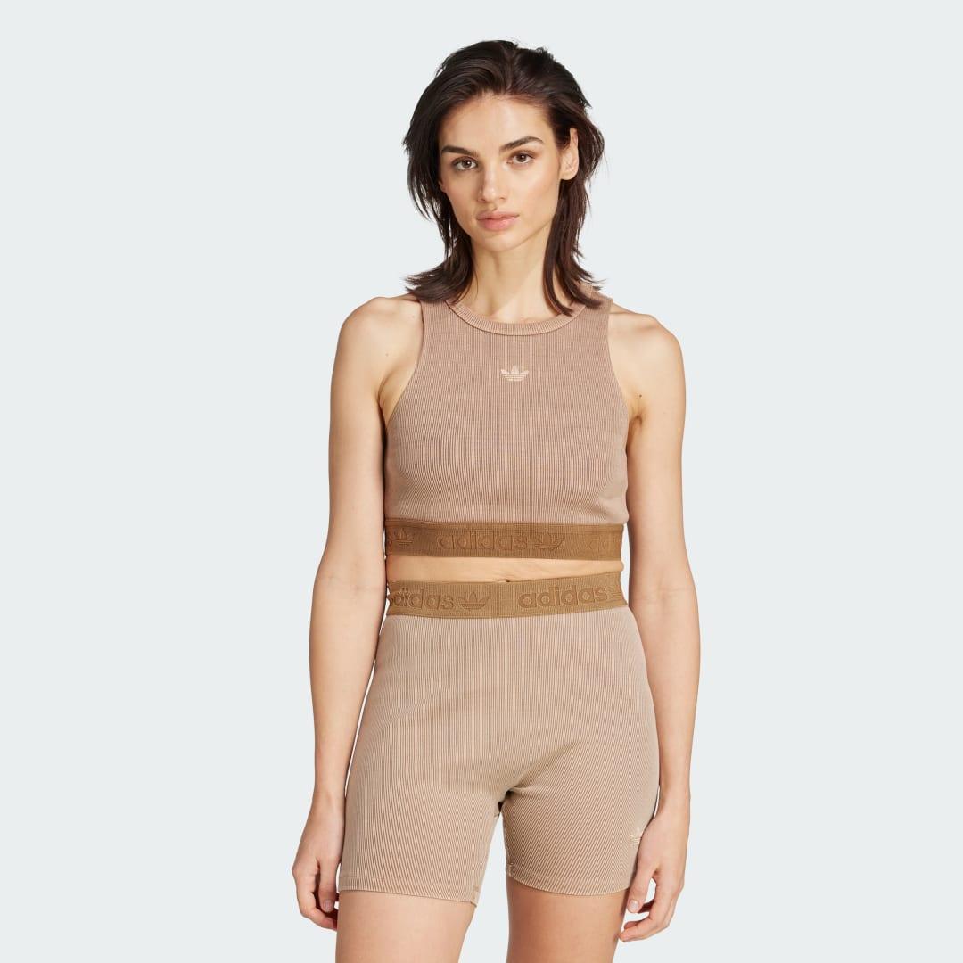 adidas Essentials Rib Bra Top Washed Cardboard XS Womens Product Image