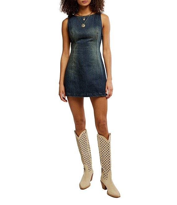 Free People We The Free Atlas Denim Boat Neck Sleeveless Back Cut-Out Mini Dress Product Image