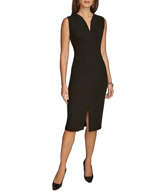 Donna Karan Cady Crepe V-Neck Sleeveless Front Slit Sheath Dress Product Image