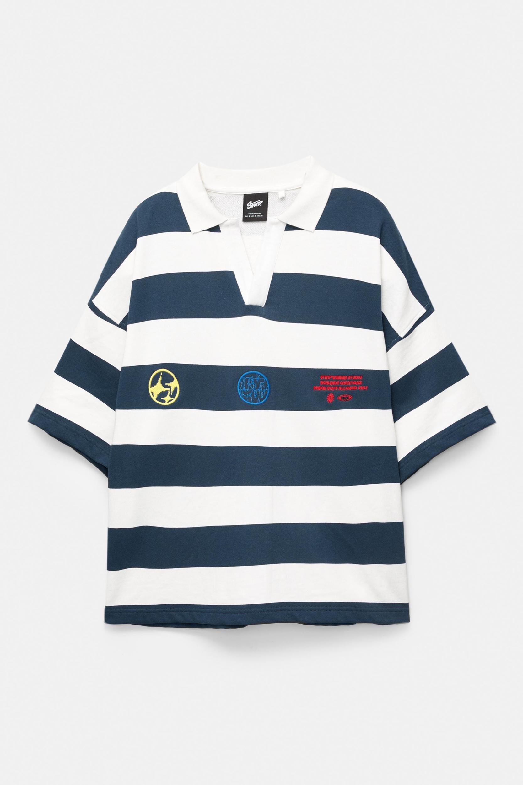 Embroidered striped short sleeve polo shirt Product Image