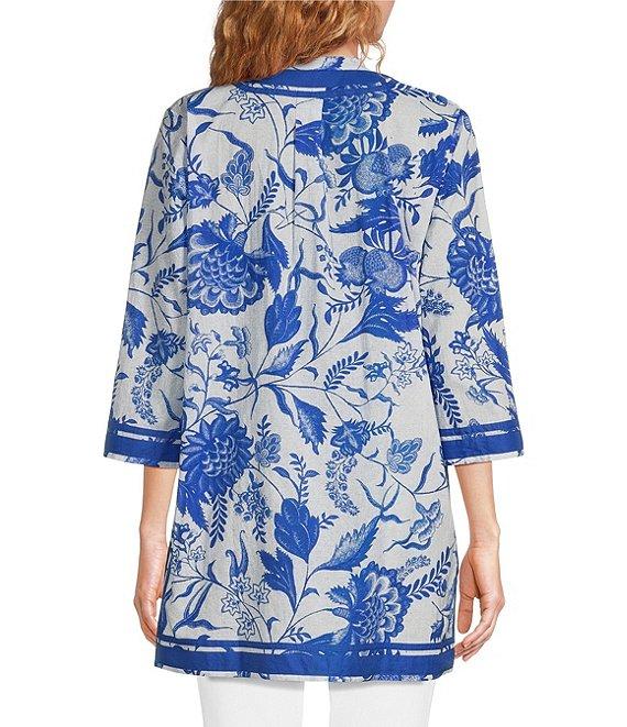 Ro's Garden Tokyo Printed Mandarin Collar 3/4 Sleeve Tunic Product Image