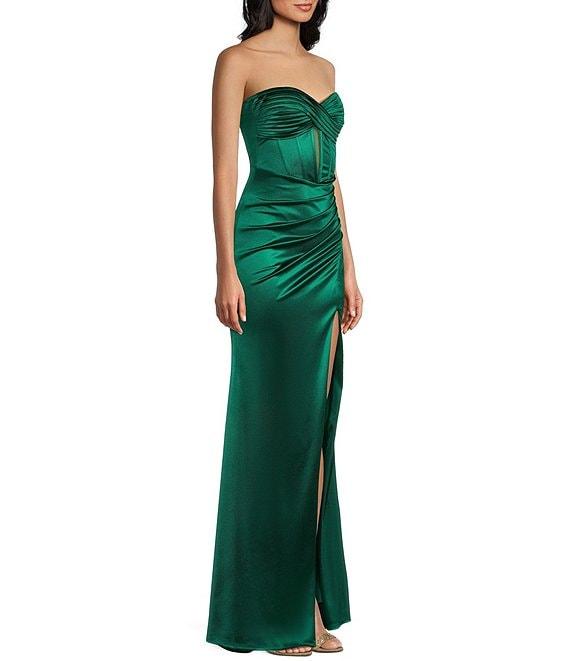 Honey and Rosie Sateen Sweetheart Neck Strapless Corset Long Dress Product Image
