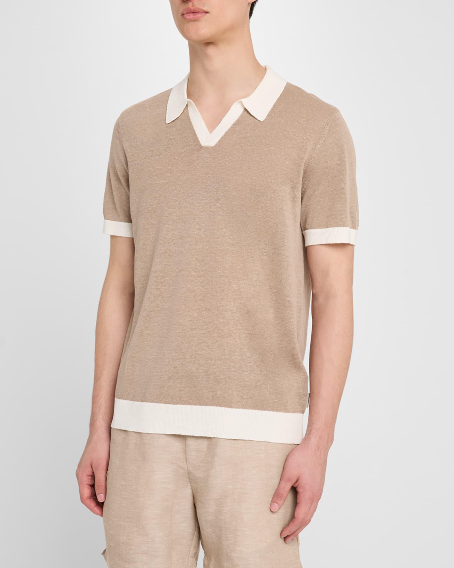 Men's Linen Johnny-Collar Polo Shirt Product Image