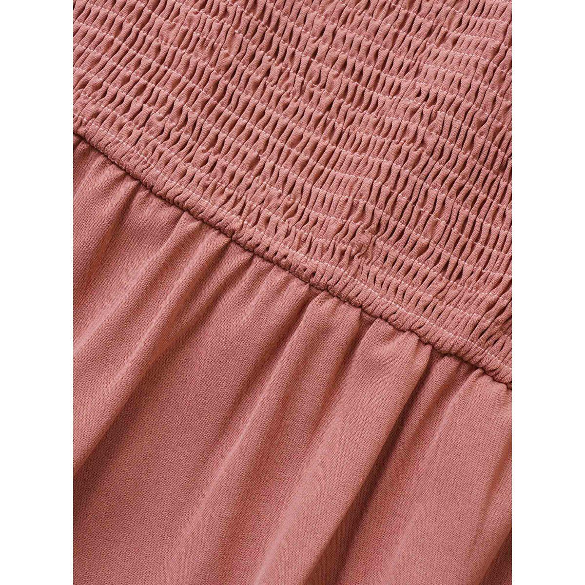 Plus Size Solid Square Neck Shirred Elastic Waist Cut Out Dress Rouge Women Resort Non Square Neck Elbow-length sleeve Curvy Midi Dress BloomChic 18-20/2X Product Image