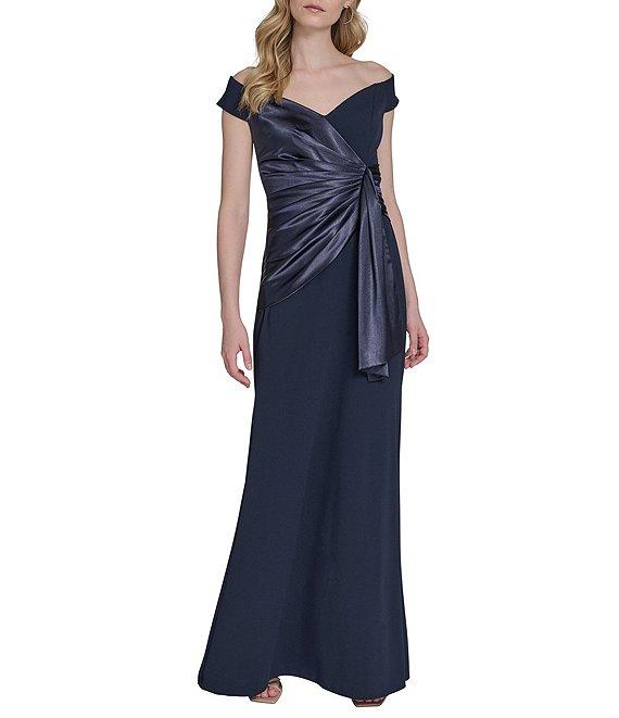 Eliza J Off-the-Shoulder Satin Scuba Crepe Gown Product Image