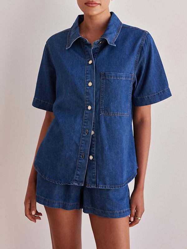 Loose Short Sleeves Split-Joint Lapel Blouses&Shirts Tops Product Image