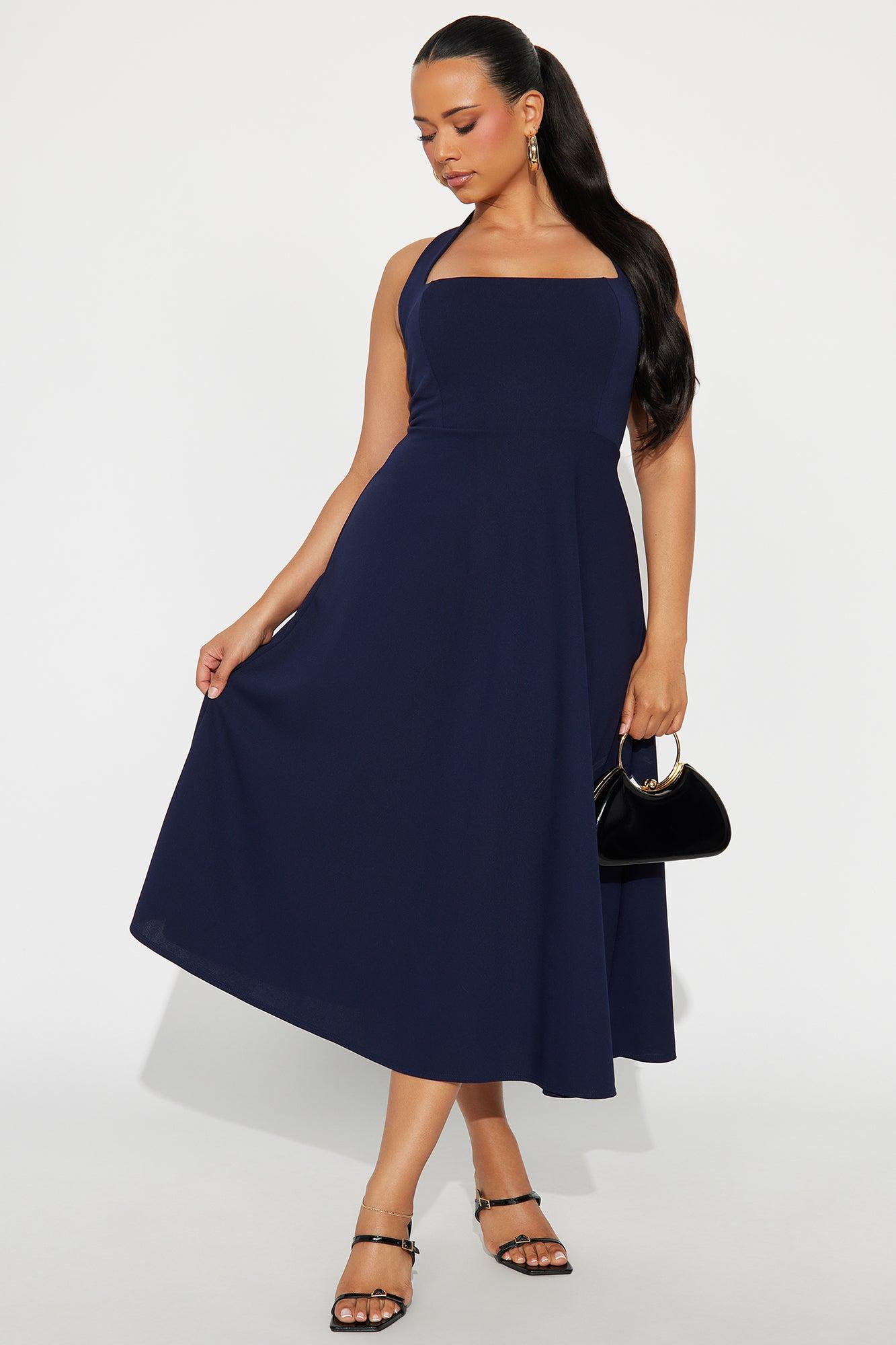 Alena Halter Midi Dress - Navy Female Product Image