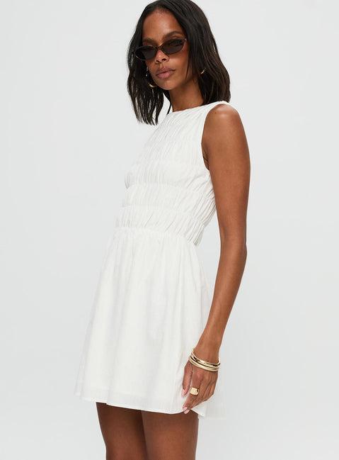 Melona Shirred Mini Dress White Product Image