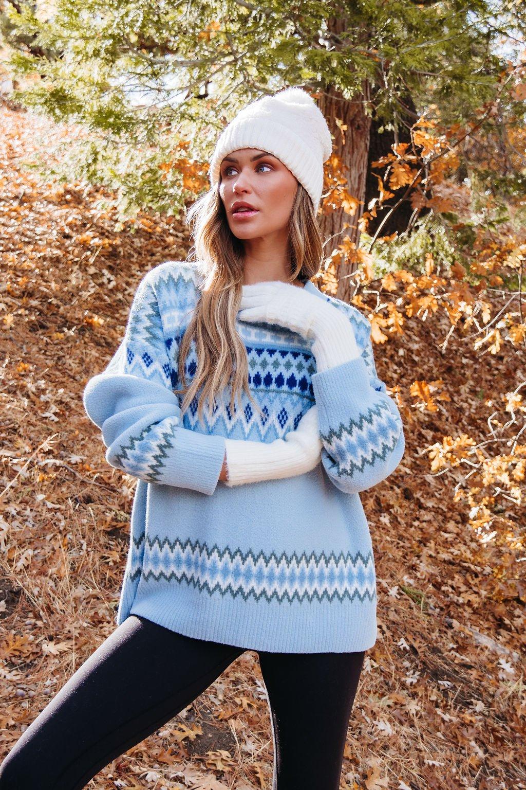 Blue Aztec Print Pullover Sweater - FINAL SALE Product Image