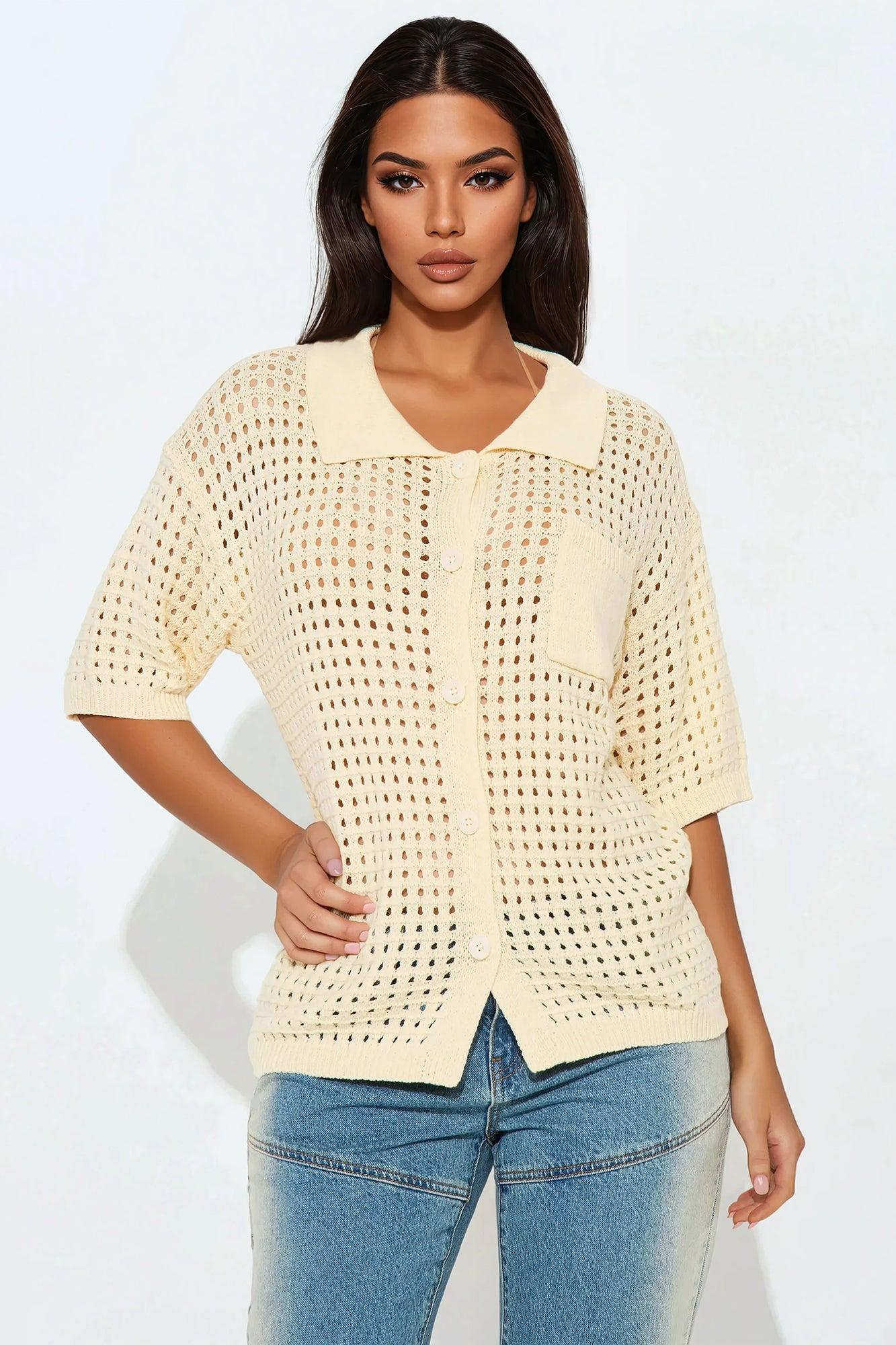Endless Summer Days Crochet Shirt - Cream Product Image