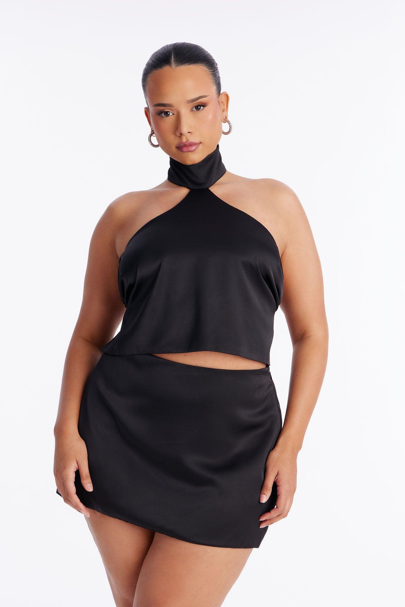 Kiss Me I'm Cute Strappy Satin Halter Top - Black Female Product Image
