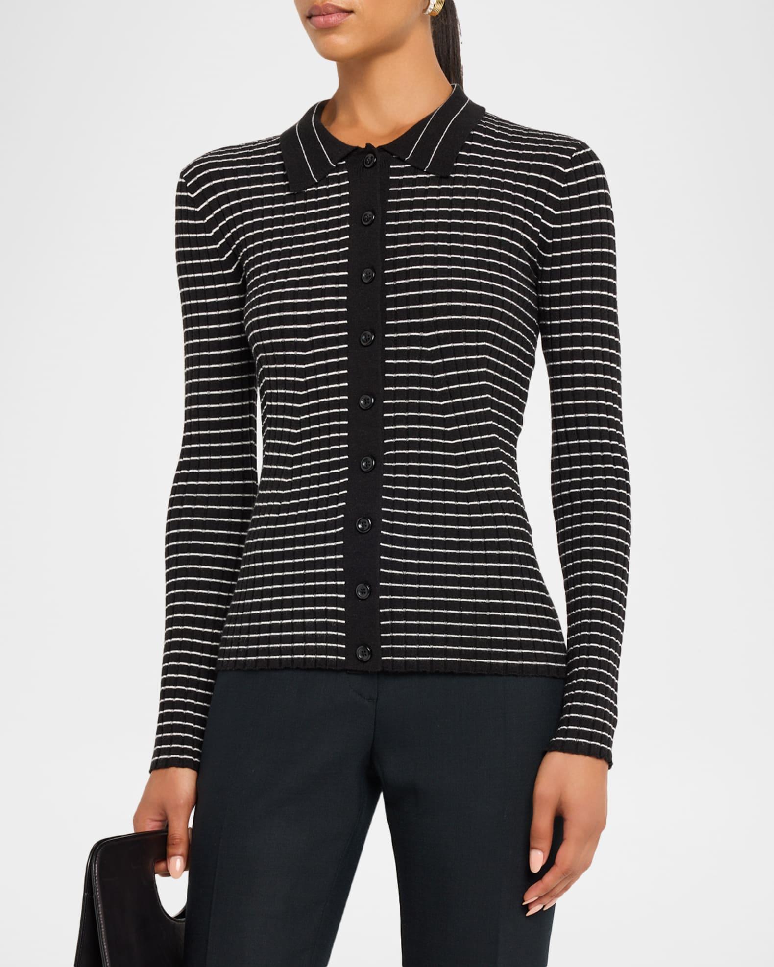 Striped Button-Down Rib Knit Cardigan Product Image