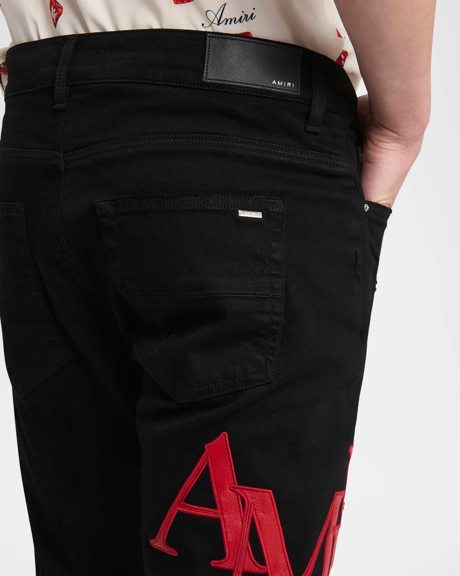 Men's Staggered Leather Logo Skinny Jeans Product Image