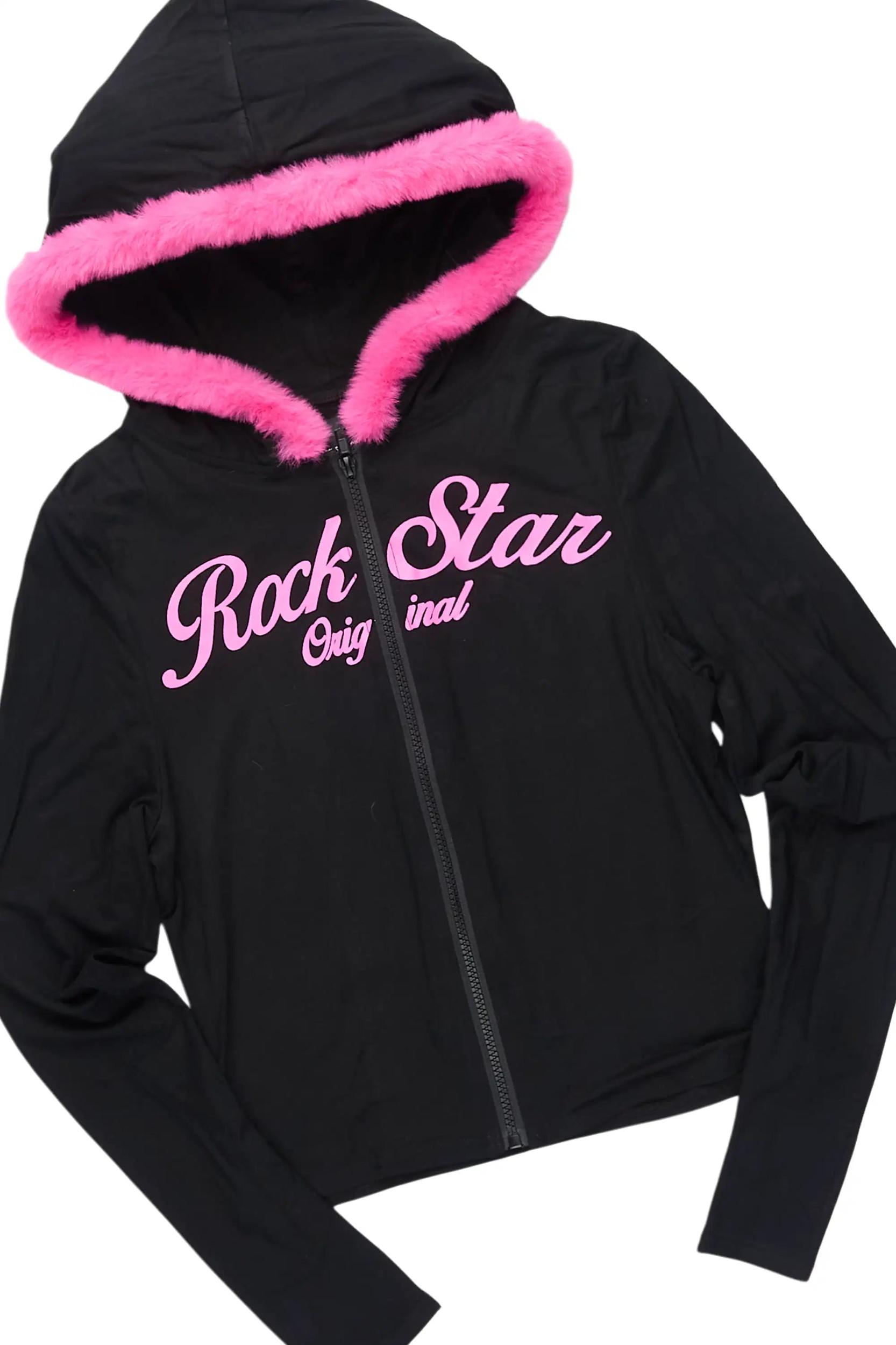 Metrie Black Lounge Track Set With Fur Trim Female Product Image