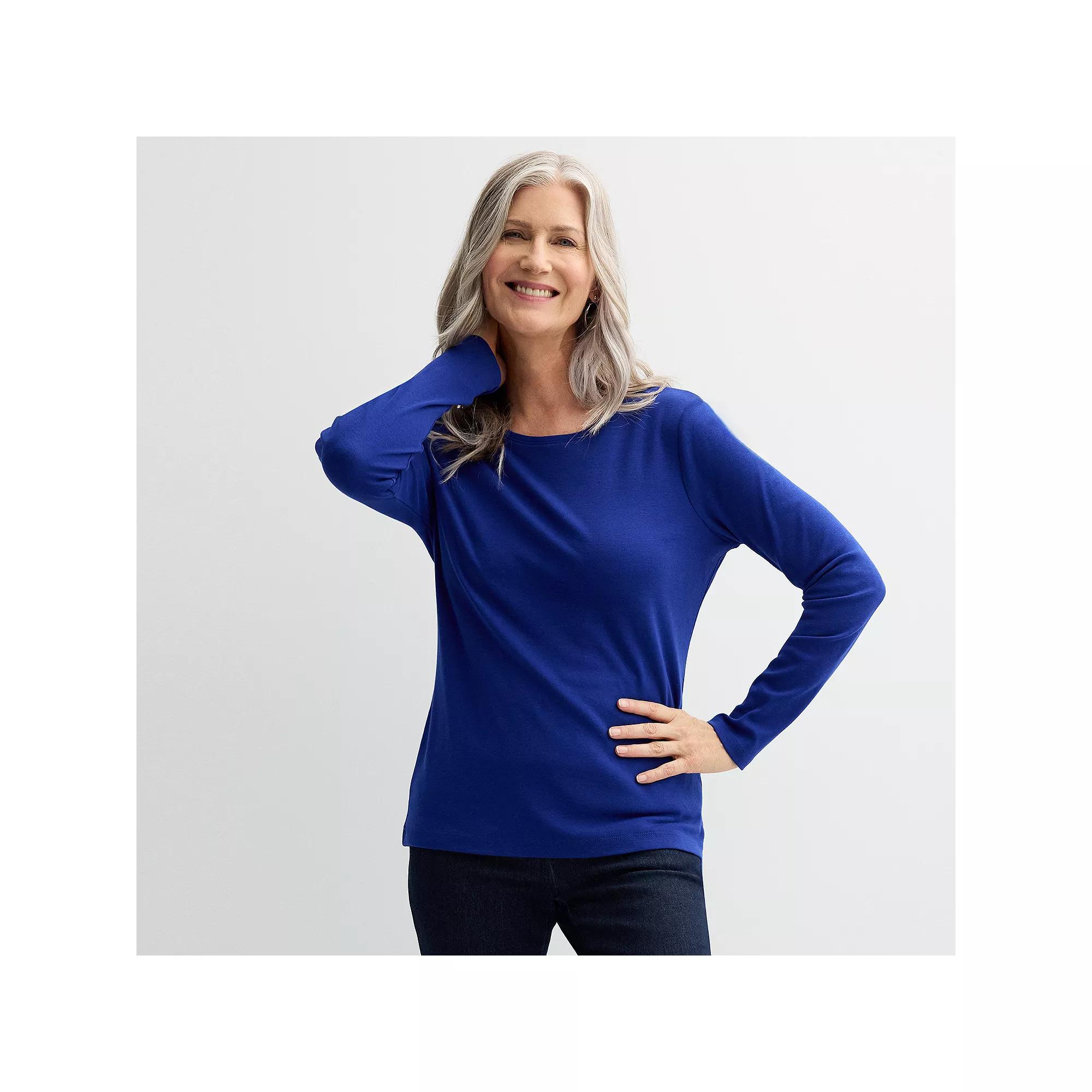 Women's Croft & Barrow® Essential Long-Sleeve Crewneck Tee, Size: XS, Flynn Blue Product Image