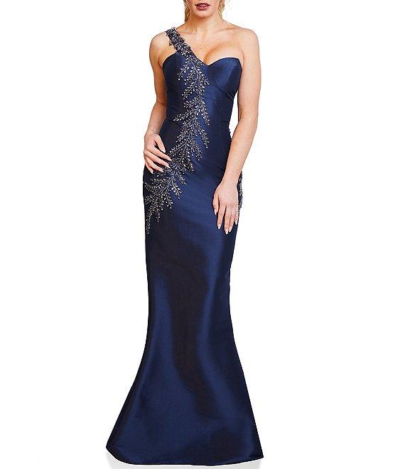Terani Couture One Shoulder Sleeveless Beaded Gown Product Image