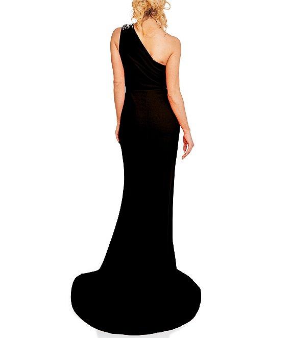 Terani Couture Beaded One Shoulder Sleeveless Beaded Waist Gown Product Image