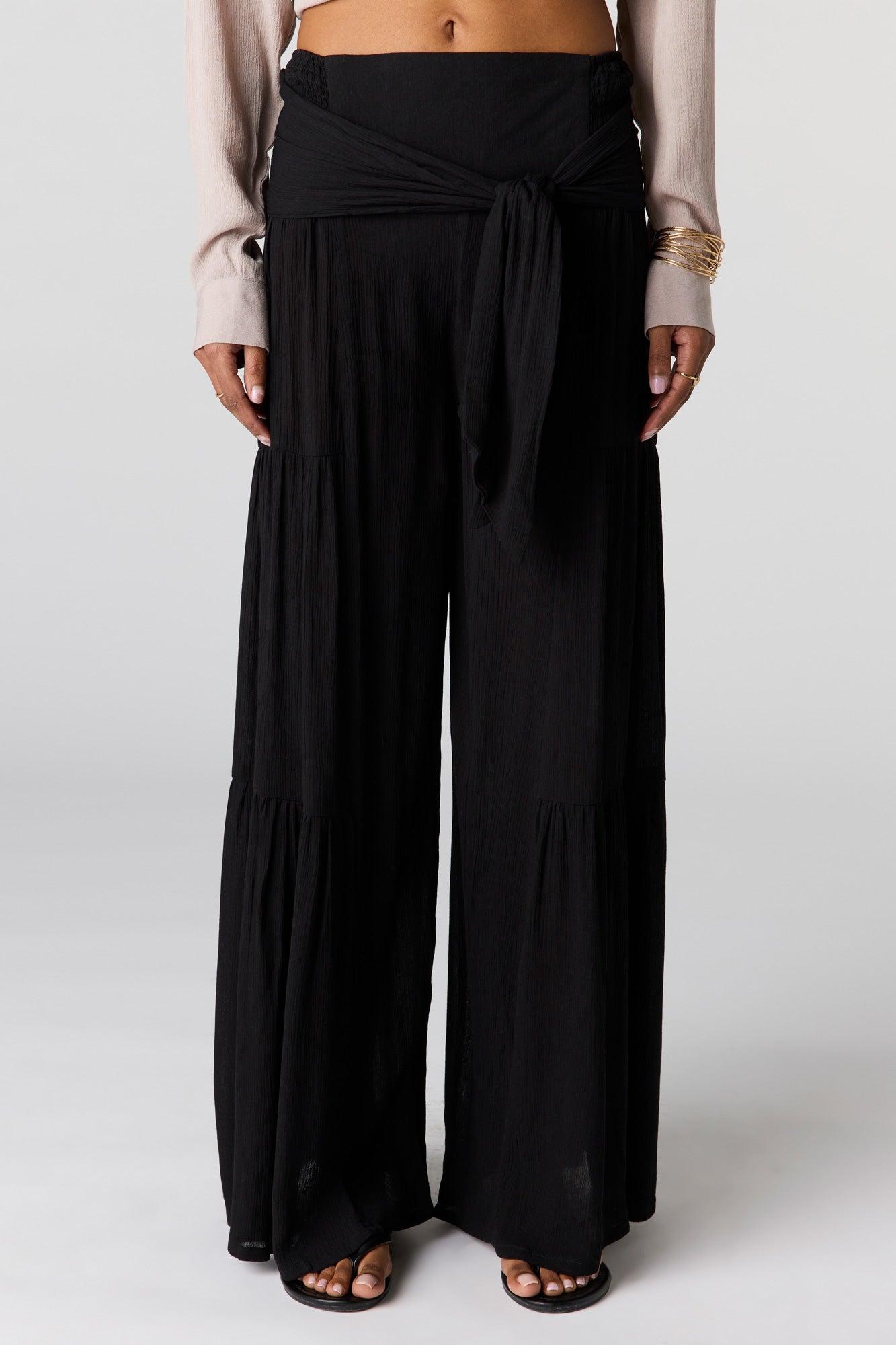 Tie Waist Tiered Palazzo Pant Female Product Image