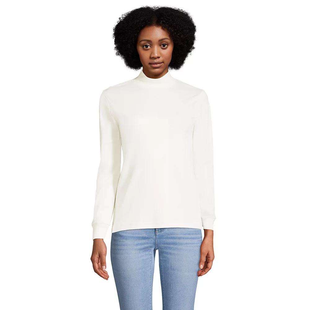 Women's Lands' End Long Sleeve Supima Mockneck Top, Size: Small, Grey Heather Product Image