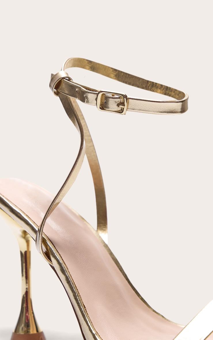  Gold Wide Fit Pu Square Toe Ankle Buckle Heeled Sandals Product Image