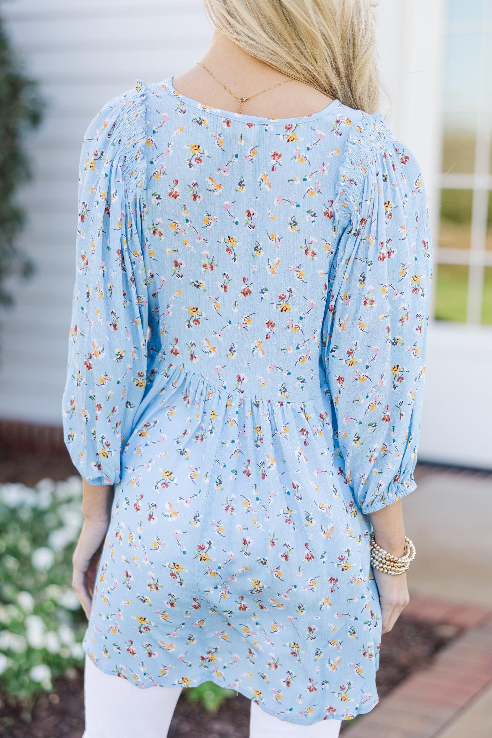 All So Nice Light Blue Ditsy Floral Tunic Female Product Image