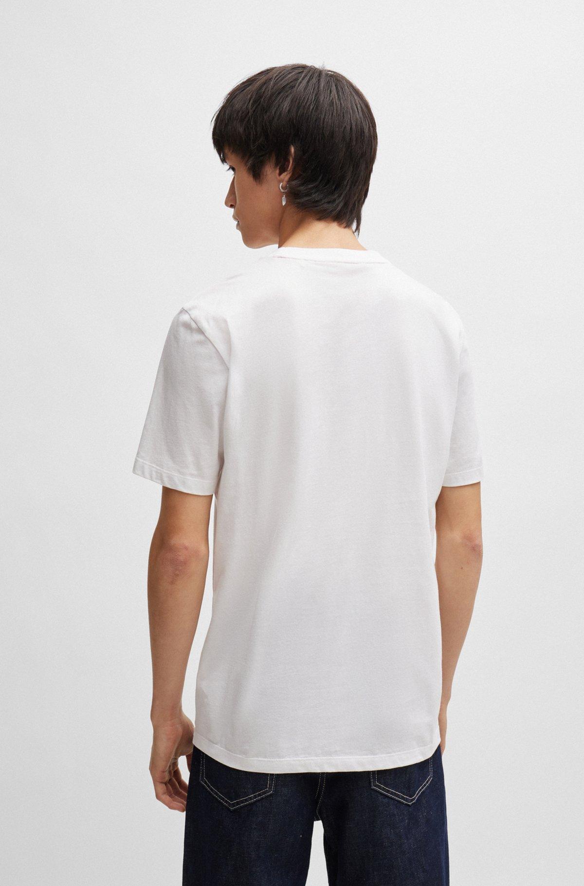 HUGO - Regular-fit T-shirt in cotton jersey with logo artwork - White Product Image