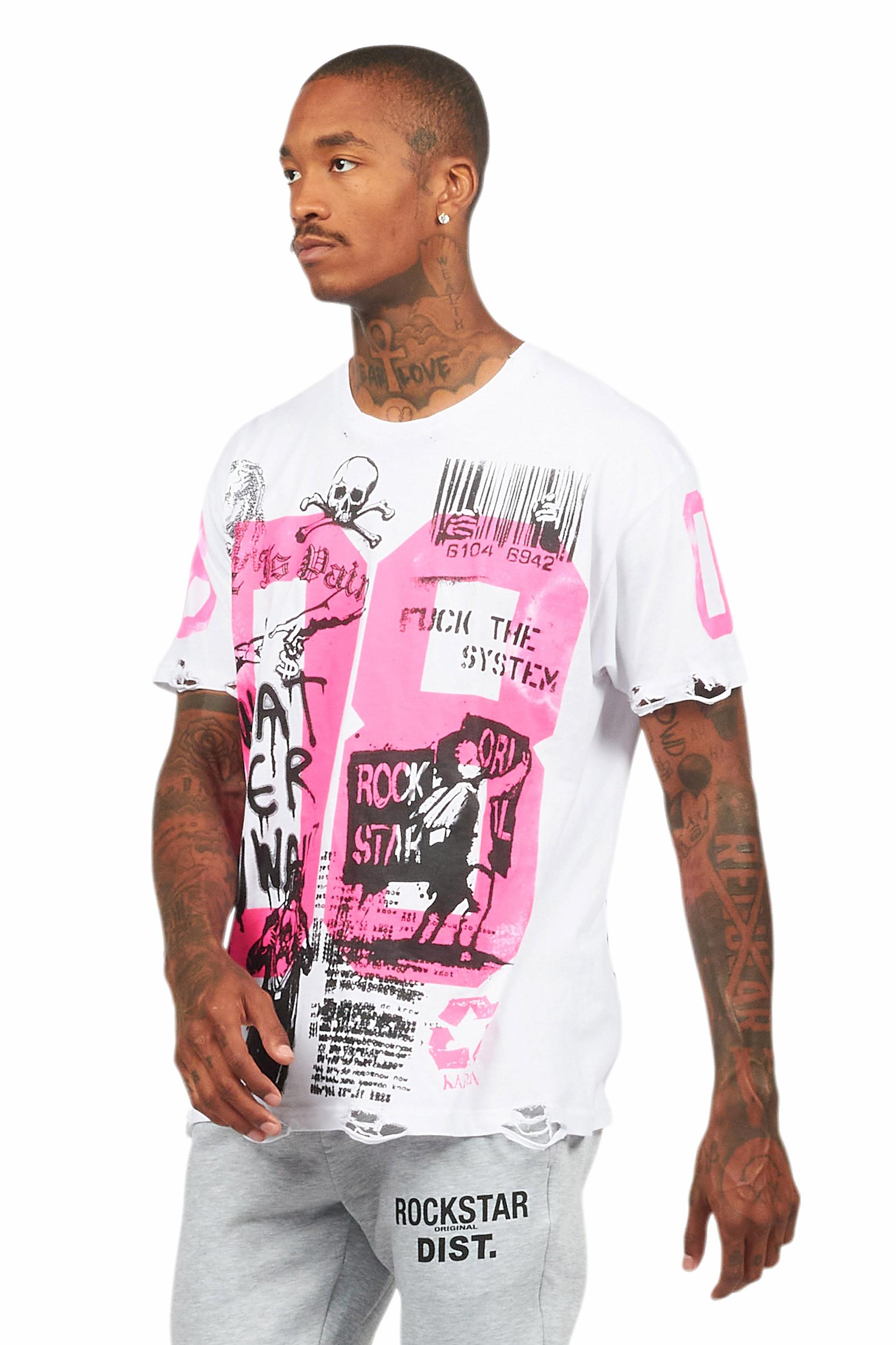 Grill White/Pink Graphic Oversized T-Shirt Male Product Image
