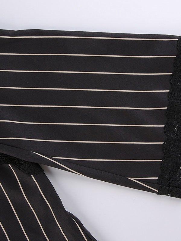 Lace Paneled Long Sleeve Striped Blouse Product Image