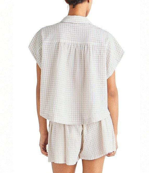 Splendid Gabrielle Crinkle Gingham Collar Neck Short Sleeve Button Front Top Product Image