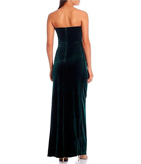 Pear Culture Strapless Ruched Velvet Long Dress Product Image