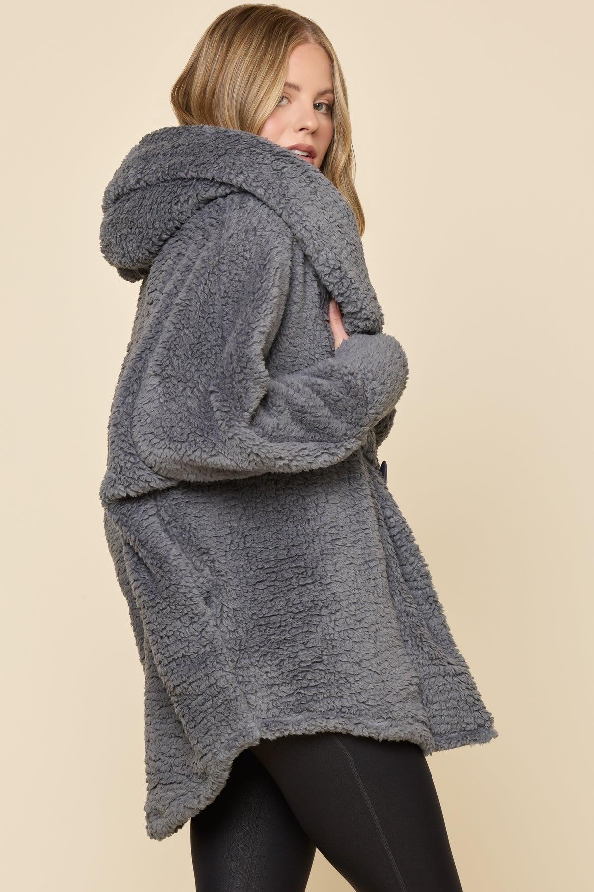 Faux Sherpa Cocoon Coat - Cool Grey Product Image