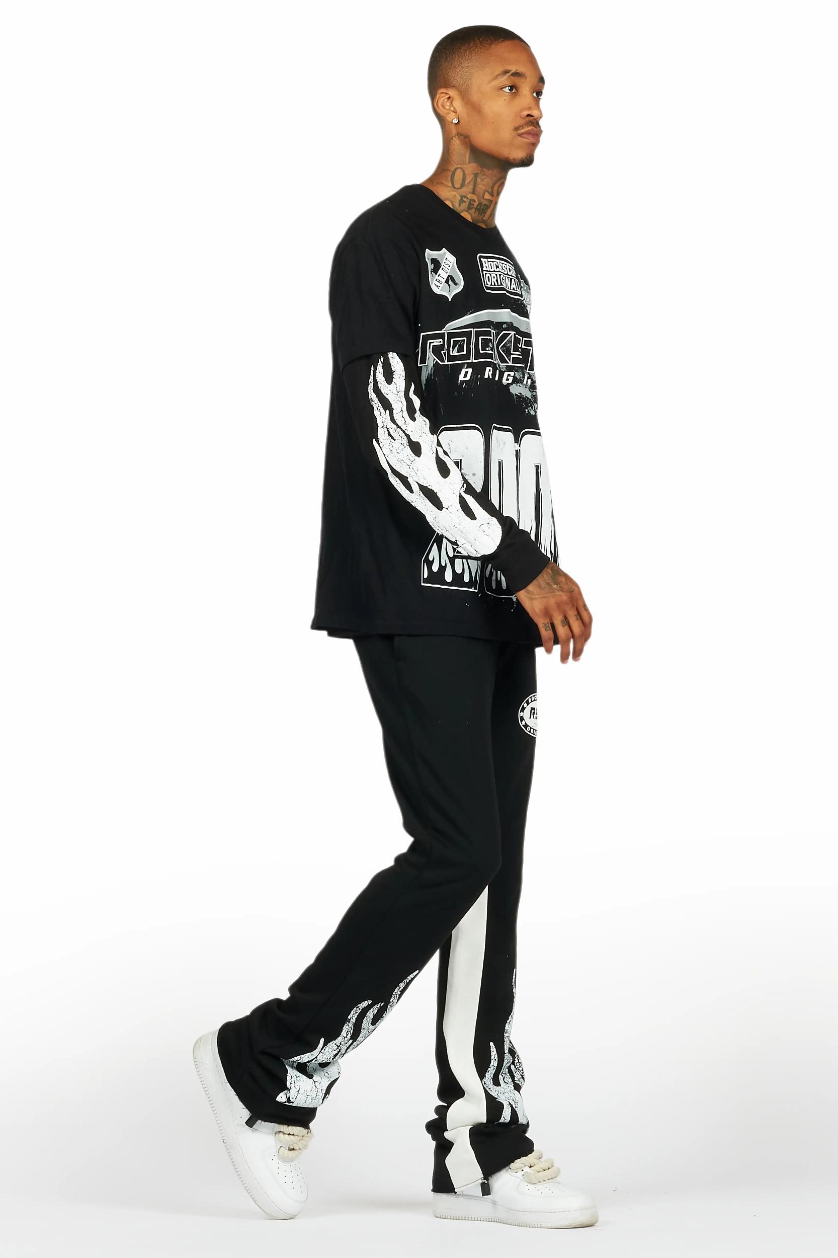 Amos Black Double Layer T-Shirt/Stacked Baggy Pant Set Male Product Image