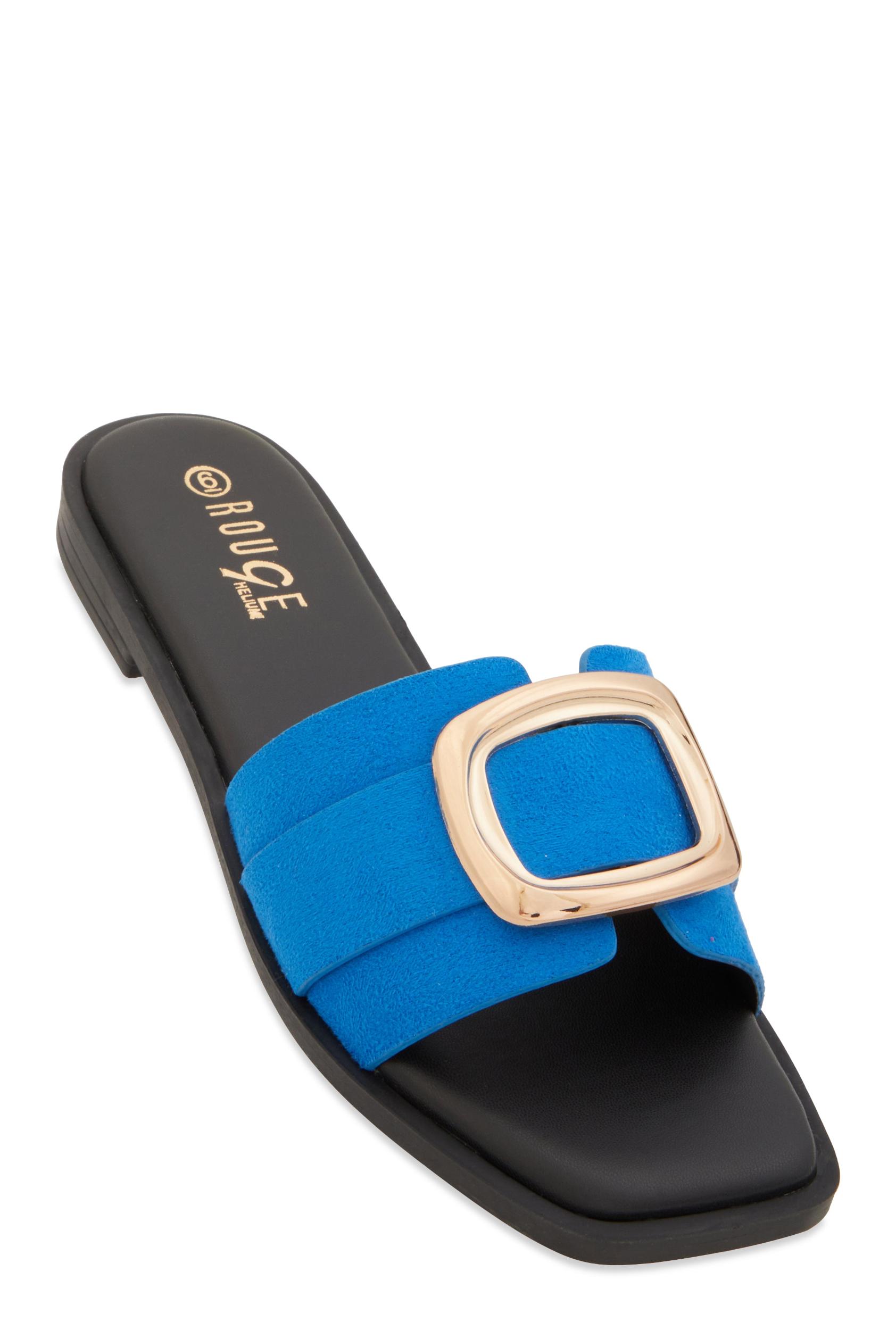 Womens Metallic Pendant Square Toe Slide Sandals Product Image