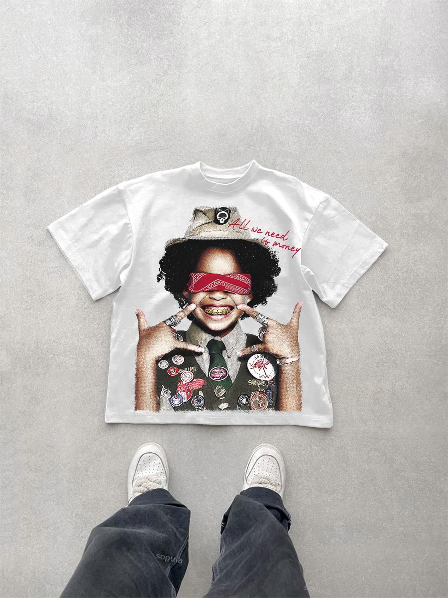 All We Need Is Money Scout Girl Print Cotton T-shirt Product Image