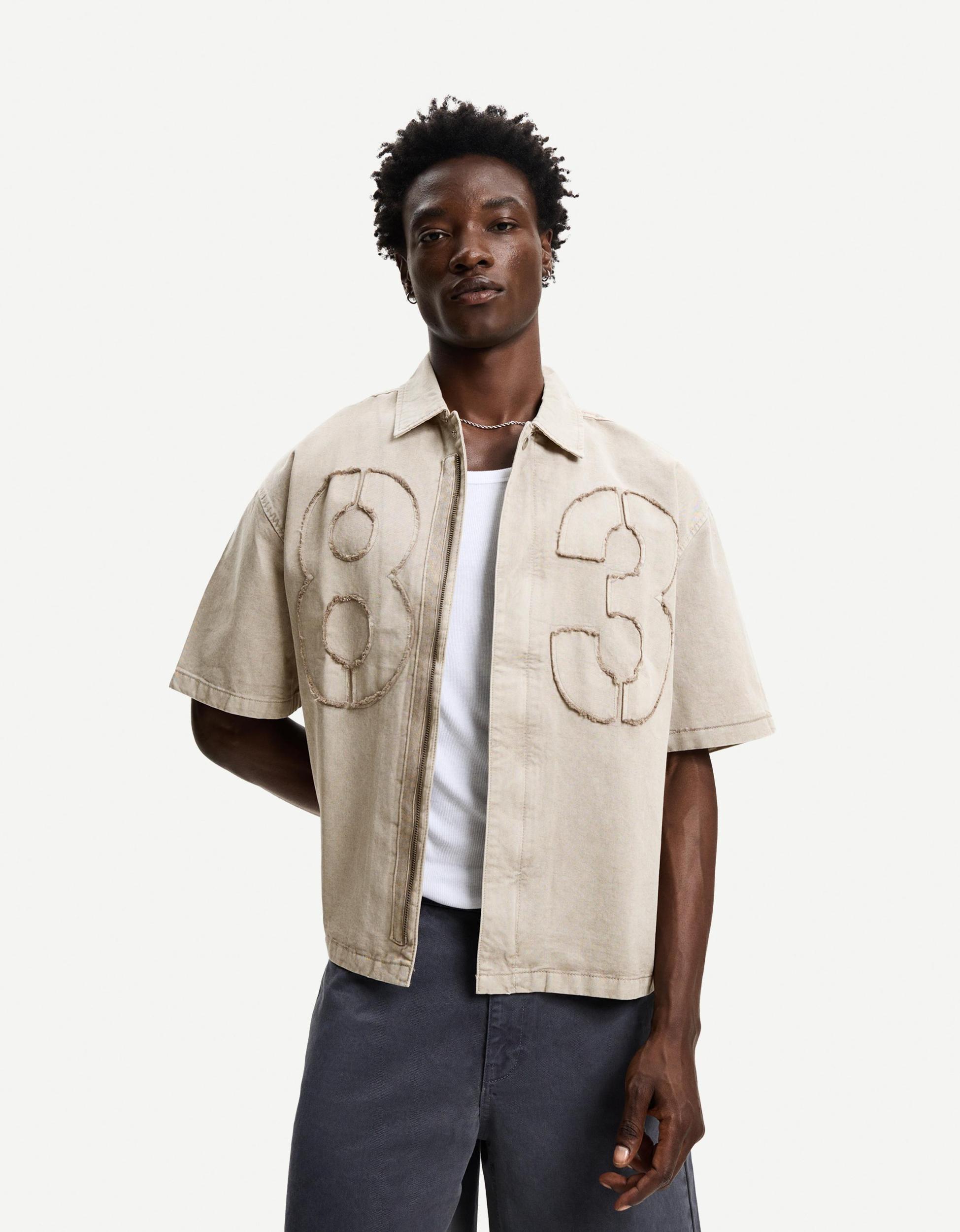 Embroidered short sleeve boxy fit shirt Product Image